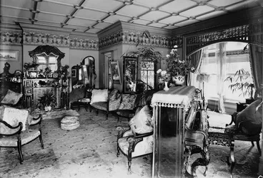 Image: Sitting/living room interior in the Coverdale house, Christchurch