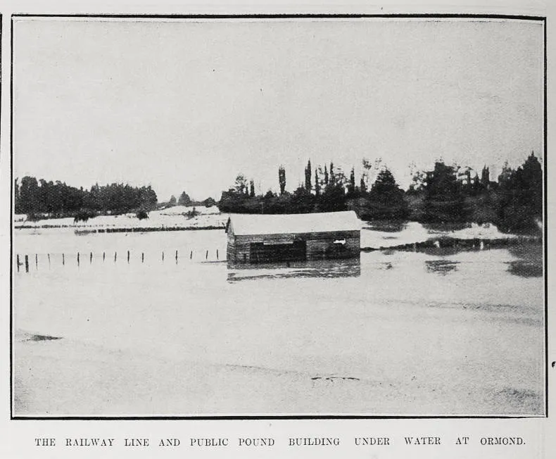 The Railway Line And Public Pound Building Under Water At Ormond