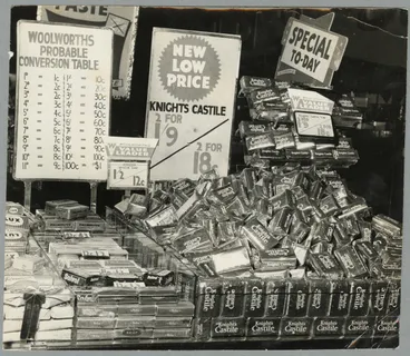 Image: Soap display with decimal conversion chart, Woolworths