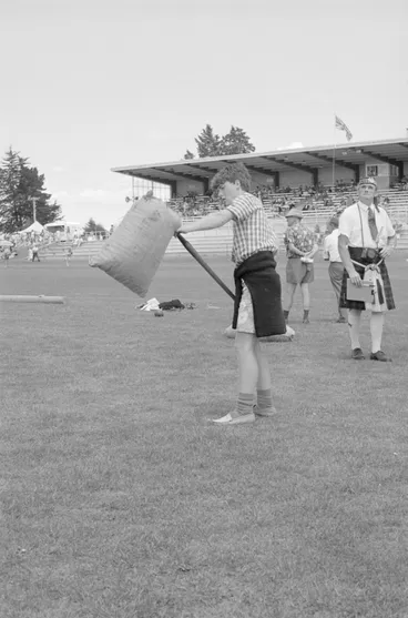Image: Variety at the Highland Games: Alan Cochrane tossing the sheaf