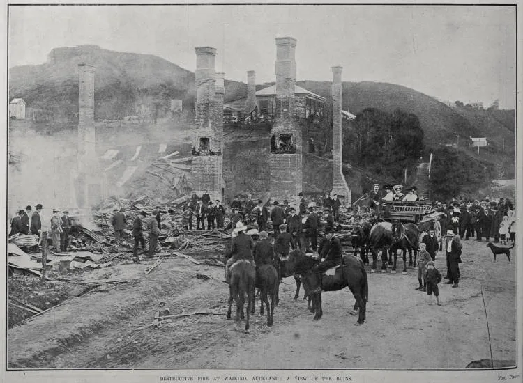 DESTRUCTIVE FIRE AT WAIKINO, AUCKLAND: A VIEW OF THE RUINS