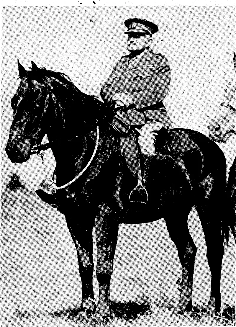 Majbr-General Sir Andrew Russell, 'X.C.8., K.C,M.G., Inspector-General of the New Zealand Military Forces, whose resignation is . announced. (Evening Post, 29 July 1941)
