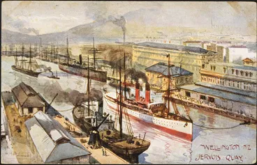 Image: Fullwood, Albert Henry, 1863-1930 :Wellington, N.Z. Jervois Quay. Raphael Tuck & Sons. "Oilette" Postcard 7334. [ca 1900].