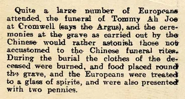 Image: Early Chinese funeral, Cromwell