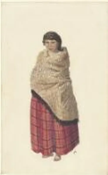 Image: [Maori girl in cloak and red tartan skirt] [picture] /