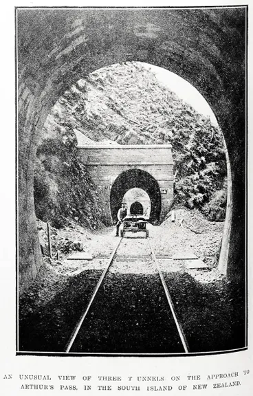 Image: An unusual view of three tunnels on the approach to Arthur's Pass, in the South Island of New Zealand