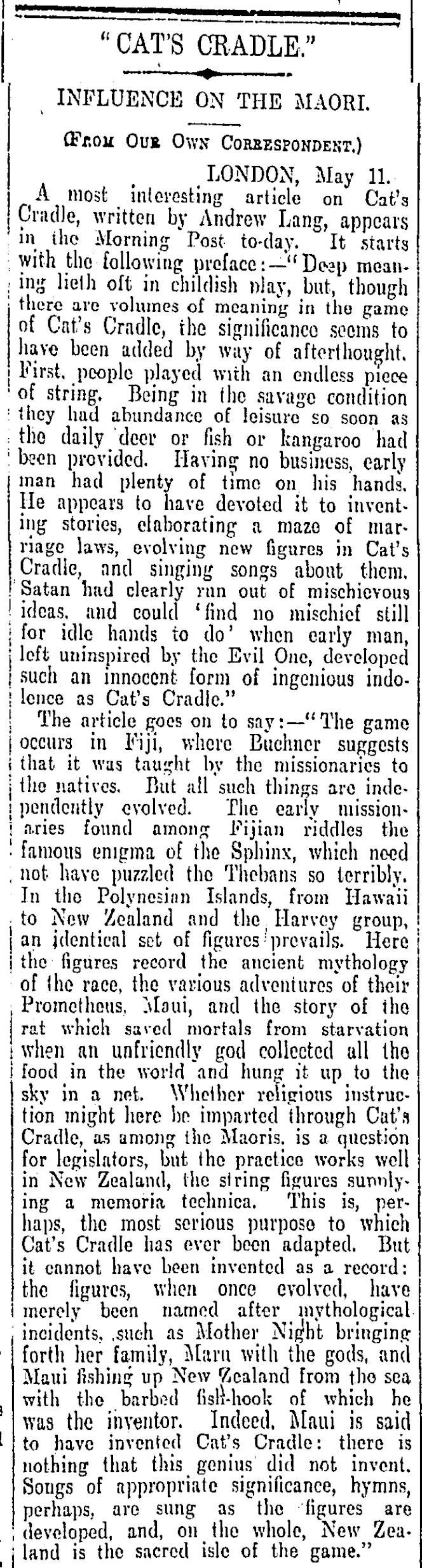 "CAT'S CRADLE." (Otago Daily Times 5-7-1906)