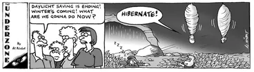 Image: "Daylight saving is ending! Winter's coming! What are we gonna do now?" "Hibernate!" 5 April, 2008