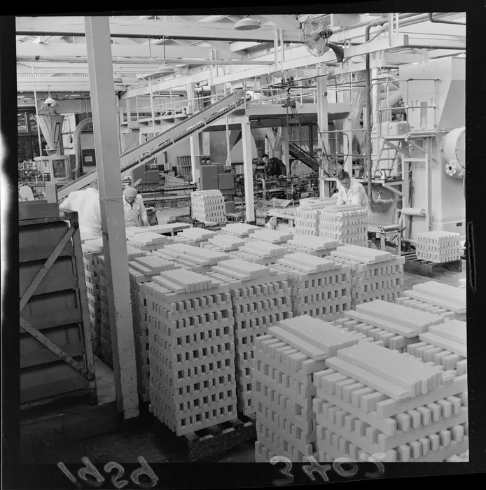 Unidentified workers processing [soap?] products, at a Lower Hutt factory, Wellington