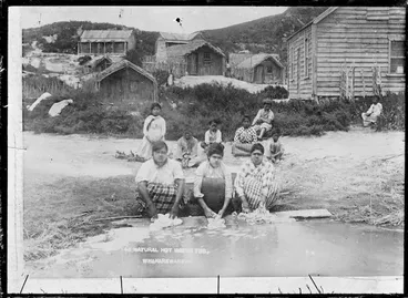 Image: Washing clothes in a hot pool at Whakarewarewa