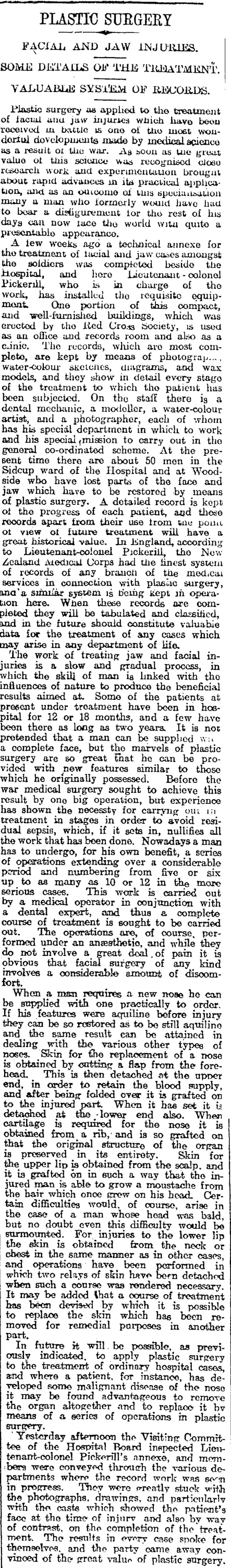 PLASTIC SURGERY (Otago Daily Times 6-9-1919)