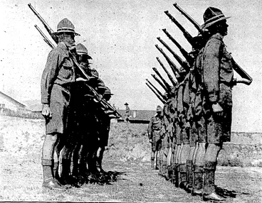 Image: Evening Post", Photo. ITff/Pr'vf R°,NGQTAI COLLEGE.-Ca^ undergoing their annual period of military training at RongotaiCollegc.ivhere a weeVs■ "barracks" commenced yesterday; under ideal weather conditions. (Evening Post, 20 February 1934)