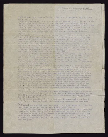 Image: Medical report on Katherine Mansfield