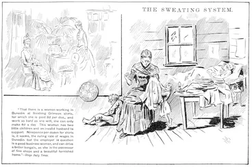 Image: Blomfield, William, 1866-1938 :The Sweating System. New Zealand Observer and Free Lance, 3 November 1888.