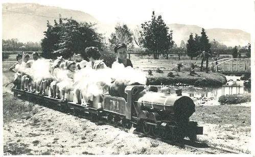 Photograph of John Smale driving Toot-n-Whistle with passengers, 1962