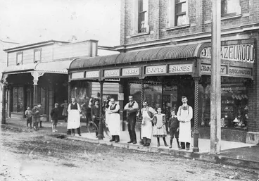 Image: Group outside J A Hazelwood's general store, Upper Hutt