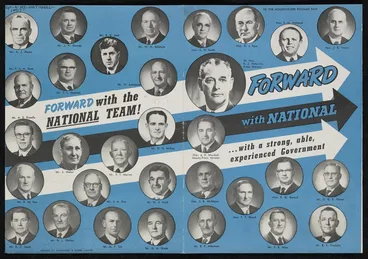 Image: New Zealand National Party: Forward with National ... with a strong, able, experienced Government. Printed by Whitcombe & Tombs Limited [1954]