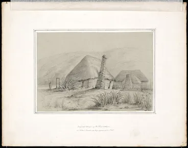 Image: Swainson, William, 1789-1855 :Original cottages of the first settlers on Petoni Beach as they appeared in 1845 / W.S. 1846