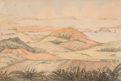 Entrance to Auckland Harbour, Waitemata River, New Zealand from One Tree Hill