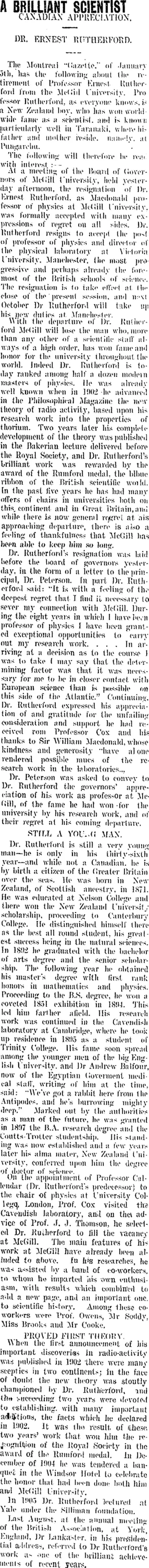 Image: A BRILLIANT SCIENTIST. (Taranaki Daily News 2-4-1907)