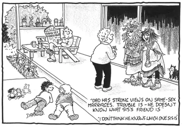 Image: Darroch, Bob, 1940- :'Dad has strong views on same-sex marriages. Trouble is - he doesn't know what Sis's friend is'. 6 September 2012