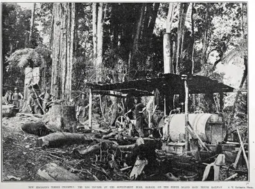 Image: NEW ZEALAND'S TIMBER INDUSTRY: THE LOG HAULER AT THE GOVERNMENT BUSH, KAKAHI, ON THE NORTH ISLAND MAIN TRUNK RAILWAY
