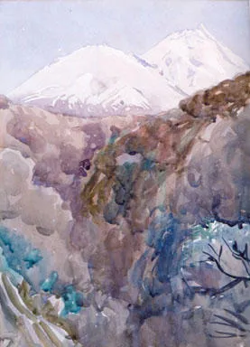 "Mt Taranaki/Egmont and Fanthams Peak from Kapuni Gorge"