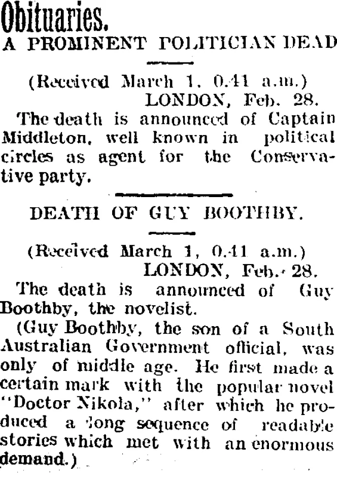 Obituaries. (Taranaki Daily News 1-3-1905)
