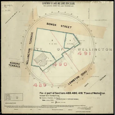 Image: Plan of part of sections 489, 490, 491, town of Wellington / surveyed for A. Turnbull Esq. by Seaton, Sladden & Pavitt, June 1914.
