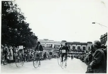 Costumed Men on Pennyfarthings - 1952 Jubilee Celebrations Image: Costumed Men on Pennyfarthings - 1952 Jubilee Celebrations