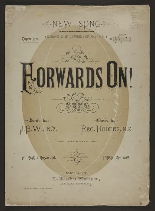 Forwards on! : song  / composed by Reg. Hodder ; written by J.B.W.
