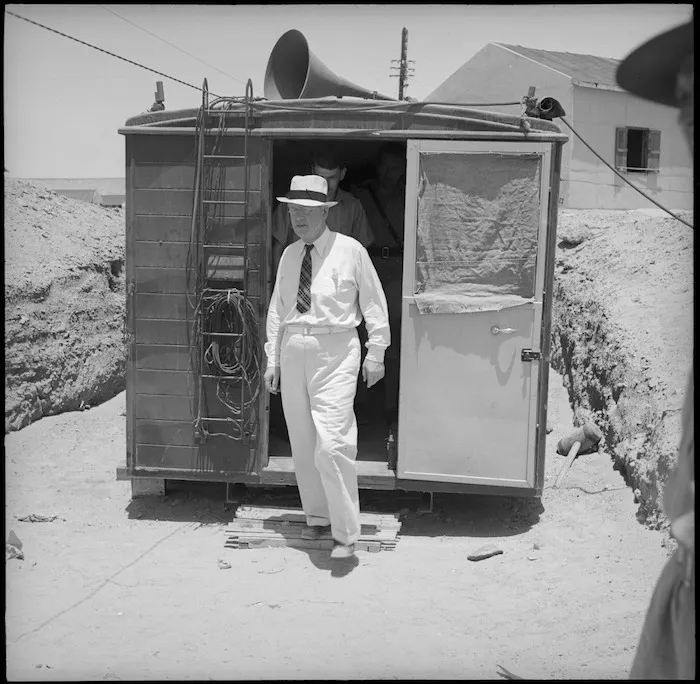 Prime Minister Peter Fraser at the Broadcasting Unit, Egypt