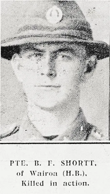 Pte B F Shortt of Wairoa (HB), killed in action