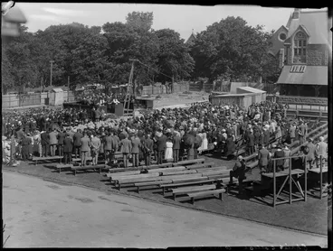 Image: Crowd attending laying of the foundation stone for the Dining Hall, Christ's College, Christchurch