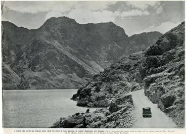 Image: A typical view on the new highway which skirt the shore of Lake Wakatipu to connect Queenstown with Kingston
