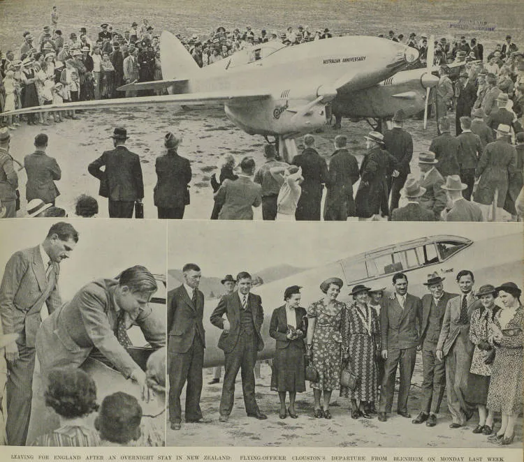 Flying-Officer A. E. Clouston and co-pilot Mr. Victor Ricketts on the return flight to England after a record-breaking flight to New Zealand