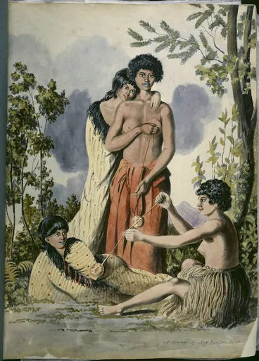 Image: [Merrett, Joseph Jenner], 1816-1854 :[The Hobson album]. A group of New Zealanders. [1842 or 1843]