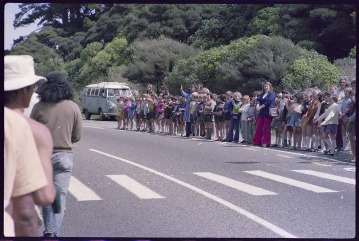 Hīkoi walking along Centennial Highway, Kapiti