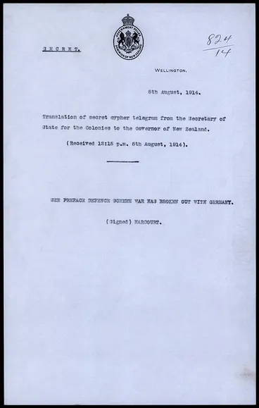 Image: Telegram announcing the outbreak of War in Germany