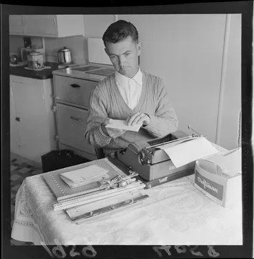 Image: Mr Henry Wilkinson, who is blind, typing letters, Naenae, Lower Hutt