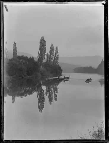 Image: Maori canoes on Waipa River, Waikato