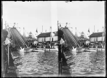 Image: Creator unknown :Stereoscopic photograph of the water chute at the New Zealand International Exhibition, Christchurch