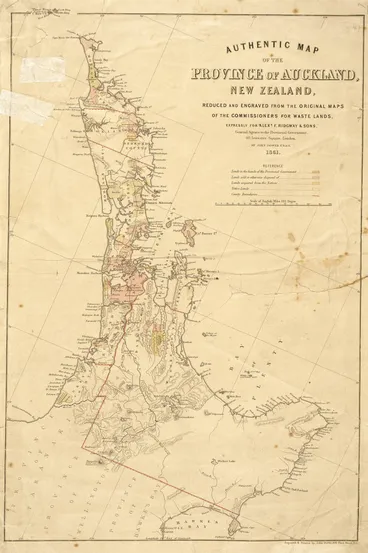 Image: Authentic map of the province of Auckland, New Zealand, reduced and engraved from the original maps of the Commissioners for Waste Lands for Alexr. F. Ridgway, by John Dower