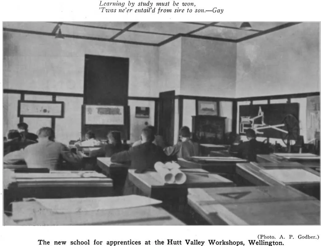 The new school for apprentices at the Hutt Valley Workshops, Wellington. — (Photo. A. P. Godber.)