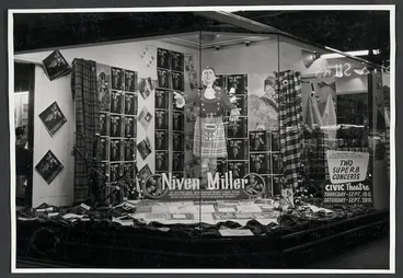Image: Begg's shop window display advertising recordings and concerts by Scottish singer Niven Miller