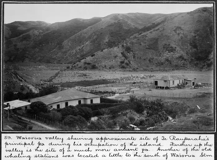 Waiorua Valley, Kapiti Island, showing the approximate site of Te Rauparaha's principal pa