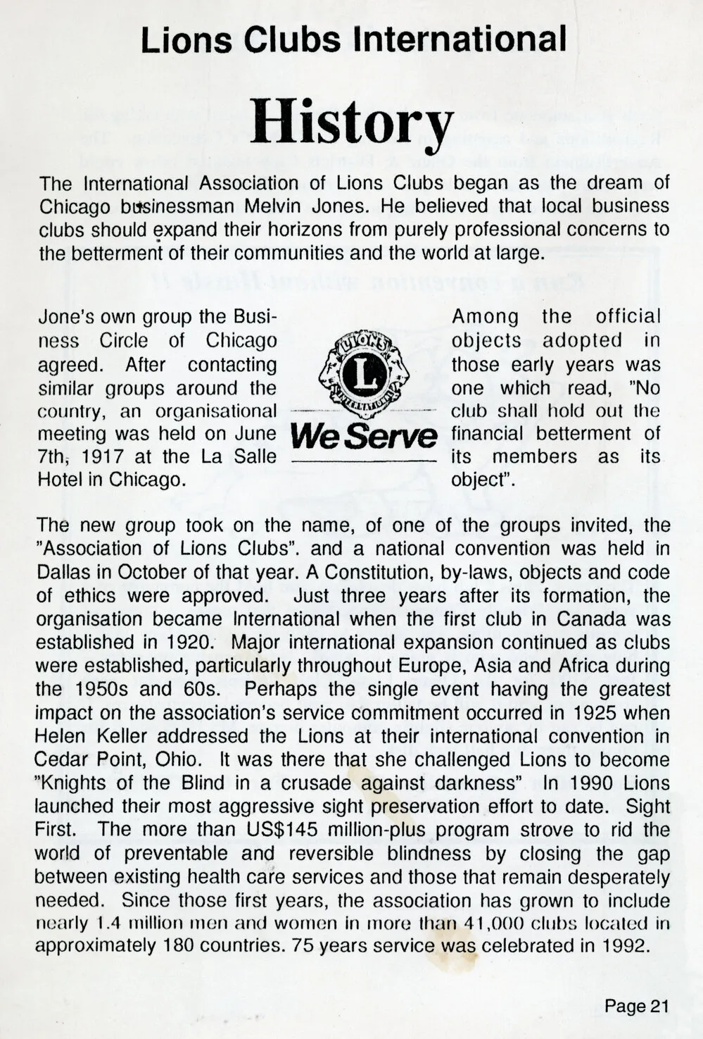 Lions Club International History