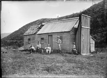 Image: Trout fishing party at Smith's Whare in the Waterworks Valley, Wainuiomata