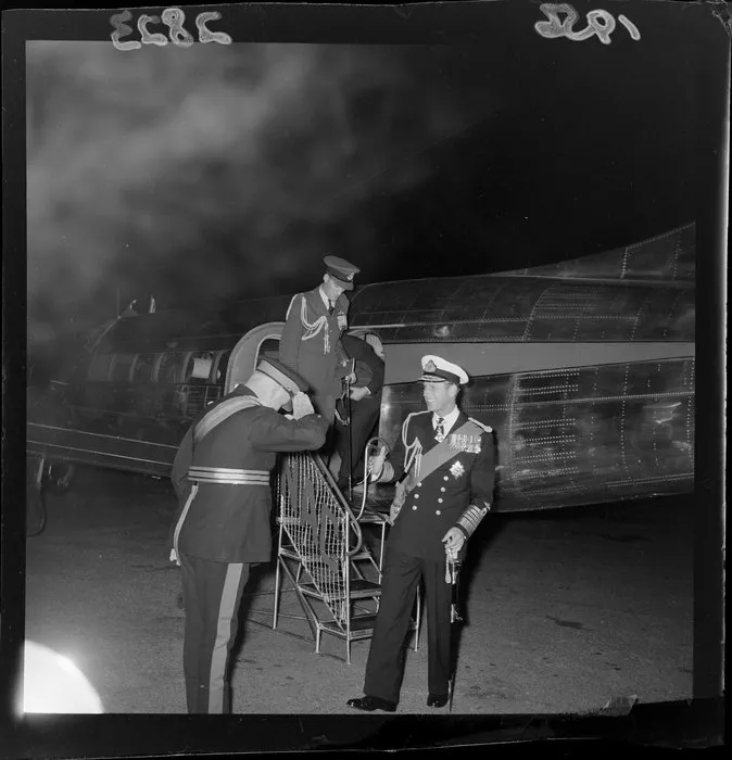 The Duke of Edinburgh arriving at Paraparaumu for the 1956 royal visit