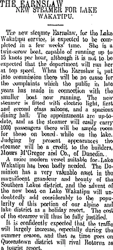 Image: THE EARNSLAW (Otago Daily Times 11-7-1912)